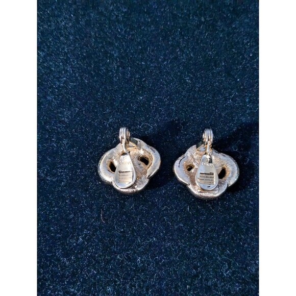 Vintage Monet Art Deco Clip-On Earrings With Rhinestones & Enamel Accents - Picture 6 of 8